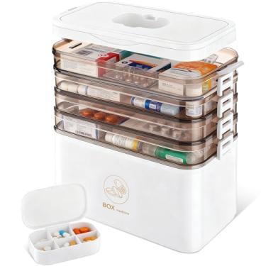 Imagem de Fiwochic Organizador de medicamentos de 5 níveis – Armário de remédios portátil com alça de couro, kit de primeiros socorros vazio para casa