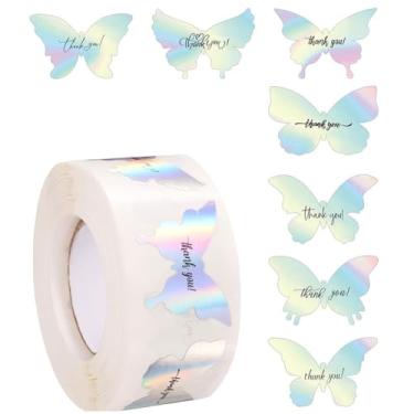 Imagem de 500Pcs Holographic Stickers for Kids 1inch Foil Alien Butterfly Metallic Stickers Roll Waterproof Self-Adhesive Thank You Tags Sticker for Birthday Party Gift Envelopes Invitations Cards Decorations