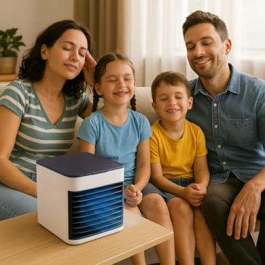 Imagem de Climatizador Ventilador Umidificador Portátil 3 Velocidades Branco Tanque 350ml Resfriador Evaporativo Ar Condicionado Pequeno