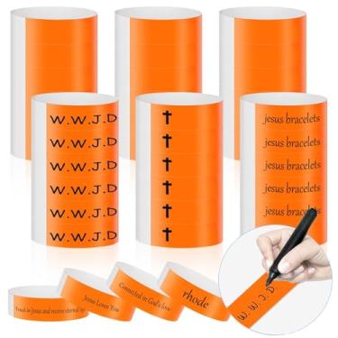 Imagem de Pulseiras Mersper de 300 unidades para eventos, pulseiras de identificação de festa neon à prova d'água, adesivos descartáveis para festivais de música - laranja