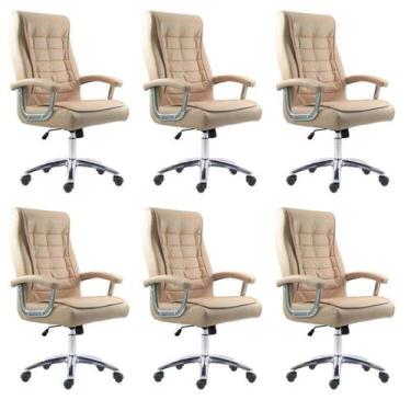Imagem de Kit 6 Cadeiras Escritório Presidente Ergonômica NR17 material sintétic