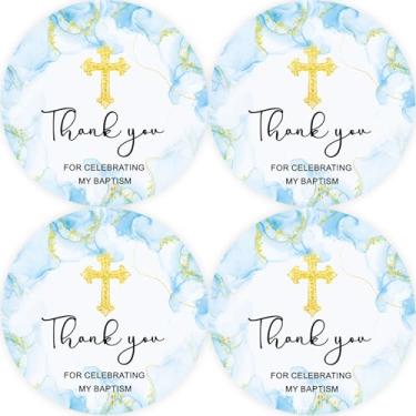 Imagem de 40 adesivos de agradecimento ao batismo, adesivos redondos de cruz azul My Baptism, etiquetas redondas de primeira comunhão para lembrancinhas de festa temáticas de aniversário/batizado