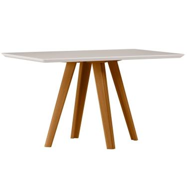 Imagem de Mesa De Jantar Para 4 Lugares 1,35m Tampo Mdf Com Vidro Mariah Ypê/off White - New Ceval