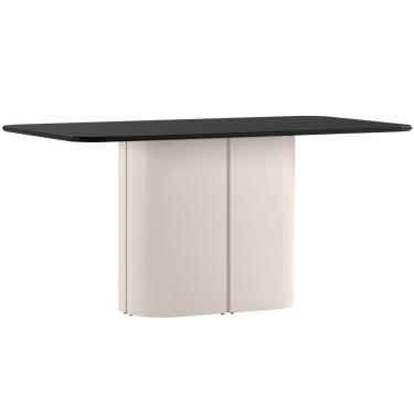Imagem de Mesa De Jantar Para 6 Lugares 160cm Tampo Mdf Com Vidro Serena Off White/preto - New Ceval