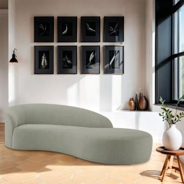 Imagem de Divã Recamier Orgânico França 250cm Lado Direito Bouclé Cor Verde Oliva