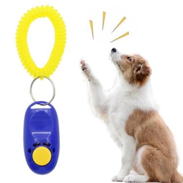 Imagem de Clicker de treinamento de cães com alça de pulso, treinador de obediência para animais de estimação, para casa, viagem, exterior, ferramenta de auxílio portátil fácil de pressionar (azul)