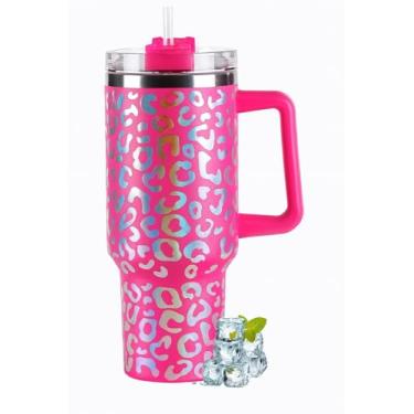 Imagem de Copo Térmico Grande 1200L de Aço Inoxidável com Alça, Parede Dupla, Tampa com Canudo, Isolamento quente e Frio (Pink)(Com espaco para gravar nome na parte de Traz)