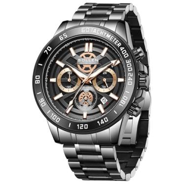 Imagem de SOLLEN Relógios masculinos com cronógrafo preto, analógico, quartzo, relógios de pulso esportivos modernos com calendário, relógio casual de luxo à prova d'água 30 m, relógios de trabalho, esqueleto