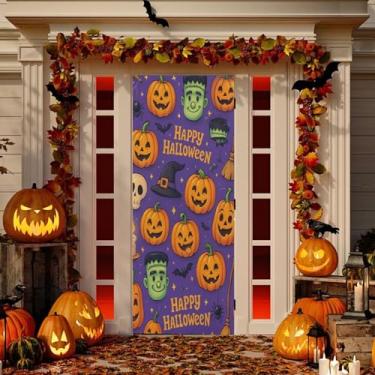 Imagem de Wassud Happy Halloween Party Door Cover Decoration Outdoor Indoor Banner Varanda Decoração de Casa Grande Porta da Frente Decoração de Festa 89 x 199 cm