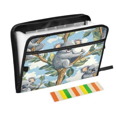 Imagem de CEBUGI Pasta expansível de 13 bolsos, impermeável, sanfonada, organizador de arquivos com etiquetas tamanho A4, organizador de documentos de papel para escola, material de escritório, coala fofo