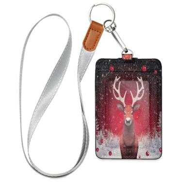 Imagem de Wassud Cordão de couro PU de rena de Natal para crachás de identificação, porta-chaves, porta-crachás, cartões de crédito para escritórios, funcionários estudantes, funcionários