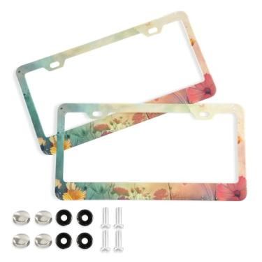 Imagem de CEBUGI Pacote com 2 molduras de placa de carro de alumínio capas de moldura de placa de carro com 2 furos borboleta acessórios automotivos para placas dianteiras e traseiras orifício elíptico