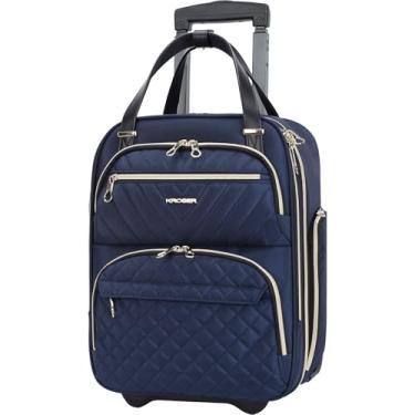 Imagem de KROSER Mala de mão feminina de 40,6 cm, Ouro marinho, 16-Inch, Bagagem de mão com rodas de skate em linha