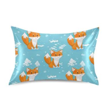 Imagem de Travesseiros tamanho king padrão de raposa laranja raposa azul neve travesseiro de cetim legal travesseiro macio refrescante cama king size 101,6 cm x 50,8 cm