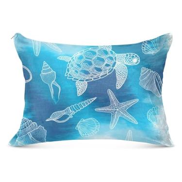Imagem de Capas de travesseiro decorativas grandes azuis com estampa de tartarugas marinhas de flanela longa padrão Queen King tamanho corporal linda capa de cama, tamanho corporal, 53 cm x 137 cm