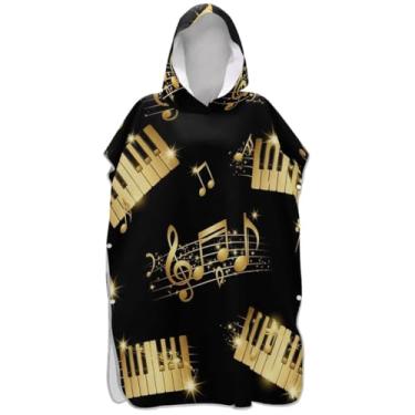 Imagem de Joisal Absorvente Surf Poncho Trocador Roupão Adultos Praia Banho Com Capuz Toalhas Douradas Piano Teclas Preto Feminino Ponchos com Capuz