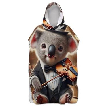 Imagem de TSENQUE Roupão para adultos, poncho de surfe, com capuz, toalha de praia, estampada, plus size, fofo, coala, arte vibrante, unissex, poncho adulto com capuz