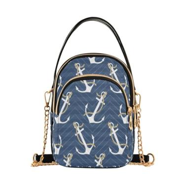 Imagem de Bolsa feminina de ombro azul golfinho baleias marinhas para celular bolsa de mão floral designer clutch tote, Âncoras azul marinho, 5.91x3.15x8.27inches
