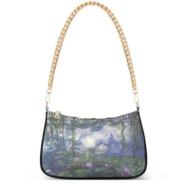 Imagem de Bolsa feminina Magic Sea World pequena Hobo bolsa feminina designer bolsa de mão com corrente sobre ombro, Pintura de lírio de água Claude Monet