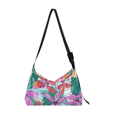 Imagem de Tropical Leaves Hobo Bolsas de couro para mulheres bolsa transversal masculina arte impressão folha designer Hobo Bag, Flores de folhas tropicais