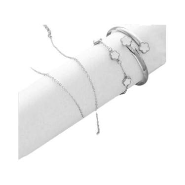 Imagem de Conjunto De Joias Femininas Com Flores 5 Peças Pulseira Colar Brincos 