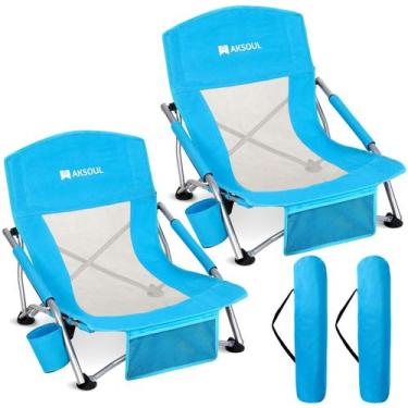 Imagem de Cadeira de praia AKSOUL Low Back para adultos, pacote com 2 unidades, 