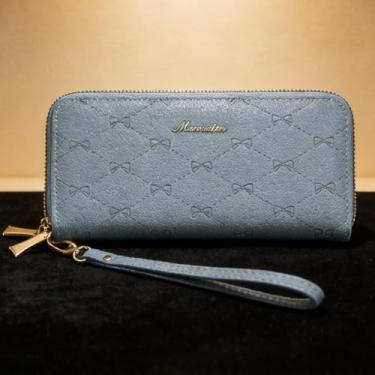 Imagem de Carteira feminina, bolsa de couro longa com zíper duplo, carteira premium de grande capacidade com bloqueio RFID e vários compartimentos para cartões (azul)