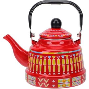 Imagem de Chaleira de chá para acampamento, chaleira de porcelana esmaltada, chaleira de água de aquecimento estilo chinês com alça, chaleira de água de grande capacidade para fogão, fogão de indução, 1,1 l/1,7