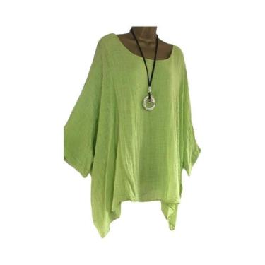 Imagem de Blusa Feminina Solta com Manga Morcego 3/4 - Gola Redonda, Casual e El
