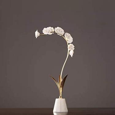 Imagem de Nova base de mármore moderna ramo de flores douradas decoração de casa orquídea cerâmica criativa estilo americano decoração de sala de estar (tamanho: 56 x 9,5 cm)