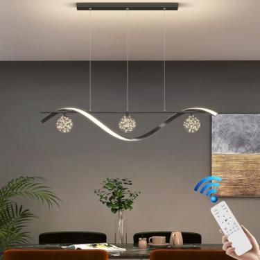 Imagem de Luminária pendente moderna de metal com intensidade regulável, lustre LED linear para ilha de cozinha, design criativo em formato de estrela com 4 lâmpadas e cúpula de vidro, ideal para rest