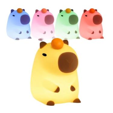 Imagem de Luminária Capivara LED de Mesa Muda Cor ao Toque Sem Fio Recarregável USB Abajur Noturno Kids Zen Flexível Leitura Quarto Escritório Decorativa Presente Fofo Aconchegante