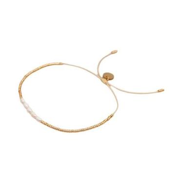Imagem de Pulseira De Charme Com Pérolas Imitadas Em Ouro Ajustável Elegante Par