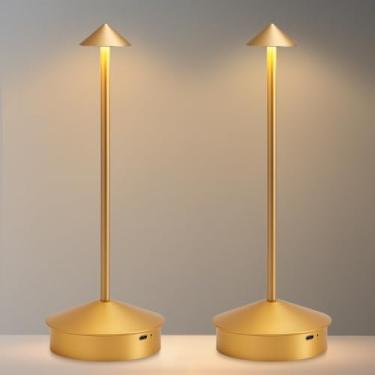 Imagem de EJQ Candeeiro de mesa sem fio, luz de mesa de LED portátil, recarregável 6000 mAh operada por bateria, lâmpada de toque de escurecimento contínuo de 3 cores para restaurante/quarto/bares/festa ao ar