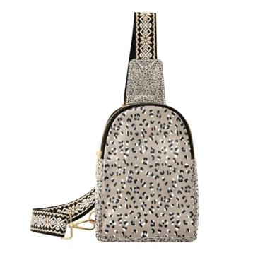 Imagem de CEBUGI Bolsa tiracolo pequena com estampa de leopardo para mulheres, pochetes de couro, bolsa de peito para caminhadas, viagens ao ar livre