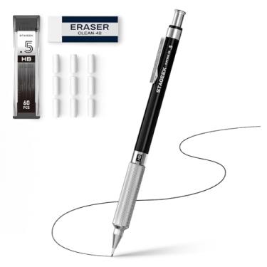 Imagem de STAGEEK Lapiseira de 0,5 mm, lápis de arte em metal e desenho com borracha e refis de grafite de 60 HB, lápis de desenho profissional para artistas, estudantes, escola, escritório, escrita, esboço