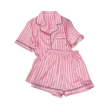 Imagem de Conjunto De Pijamas Femininos De Tamanho Grande Com Manga Curta Em Dua