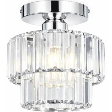 Imagem de Luminária Lustre Teto 20x15cm 30 Cristais Metal Prata 2 Andares Plafon