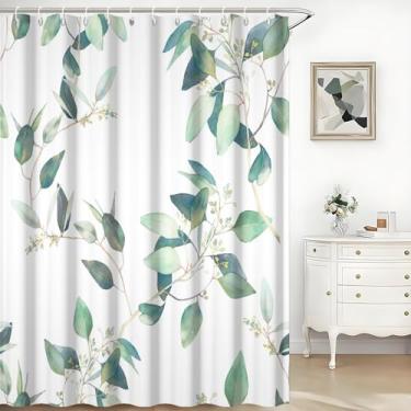 Imagem de TTQYFNM Cortina de chuveiro em aquarela folha de eucalipto folhas verdes sálvia ramo de planta cortina de banheiro botânica para banheira decoração de casa impermeável tecido poliéster cortinas de