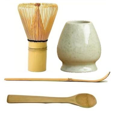 Imagem de Conjunto de Quatro Peças Chá Verde Matcha com Suporte para Batedor Colher Espátula - Ferramentas Profissionais Bambú Pre