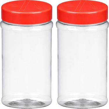 Imagem de BRIGHTFROM Frascos de tempero vazios de 473 ml – Frascos coqueteleiros de plástico transparente sem BPA com tampas duplas, boca larga para fácil enchimento, armazenamento reutilizável de ervas, sal