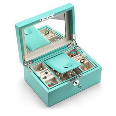 Imagem de U5GAAALPPQ9 Caixa de joias com trava caixa de joias espelho organizador de joias 2 camadas caixa de exibição de joias presente entes queridos suporte de anel de armazenamento (cor: rosa) (verde)