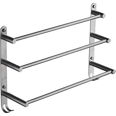 Imagem de LUCEAE Toalheiro, toalheiro, toalheiro, prateleira de banheiro três camadas, toalheiro montado na parede com gancho/30 cm