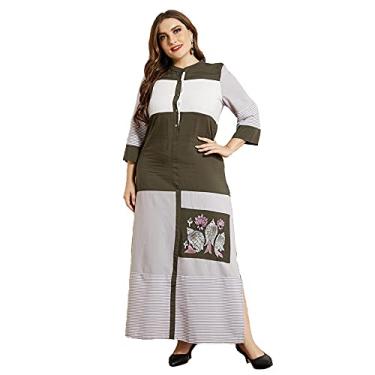Imagem de 3FLQOOPP Vestidos Plus Size Roupas Femininas Roupão Longo Desgaste Botões Saia Dividida (Verde 2X)
