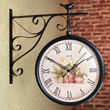 Imagem de Dyna-Living Relógio de parede dupla face vintage, relógio para jardim, exterior, casa, silencioso, sem tique-taque, relógio de parede, C (D)
