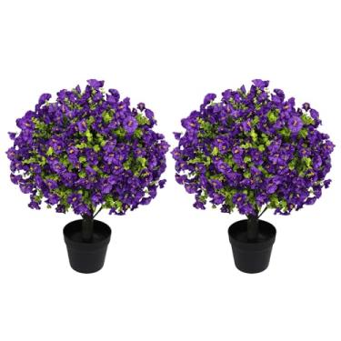 Imagem de Aoutyers Conjunto de 2 plantas artificiais de eucalipto artificial de 61 cm – Vegetação sintética resistente a UV com flores falsas de seda roxa em vasos de cimento para decoração de varanda e pátio