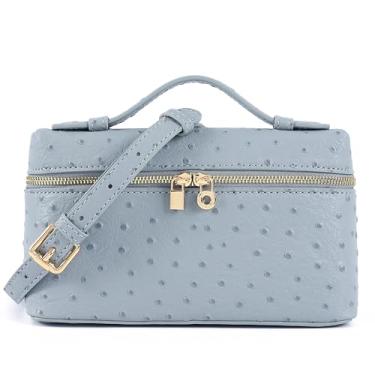 Imagem de Rejolly Bolsa tiracolo feminina pequena bolsa de couro com alça superior bolsa de ombro bolsa de ombro silenciosa luxuosa moderna, Avestruz azul claro (ferragens douradas), Bolsa bolsa