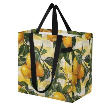 Imagem de SEHANY Sacolas de compras reutilizáveis de verão limão com alças reforçadas, bolsa de compras de lona dobrável à prova d'água de grande capacidade para viagem, cozinha, praia
