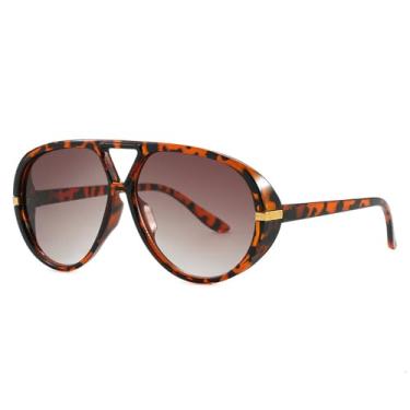 Imagem de Óculos de Sol UV400 - Tamanho Grande Oval Punk Degradê para Homens e Mulheres, Esportes ao Ar Livre, Corrida e Ciclismo, Estampa de Leopardo