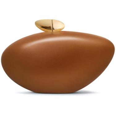 Imagem de NEWROGENG Bolsa clutch de acrílico para mulheres, bolsa noturna de mármore com fecho magnético para festa de casamento, Couro-caramelo